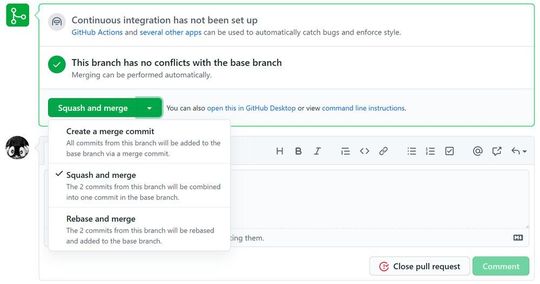 The final Pull Request Merge on GitHub.com.