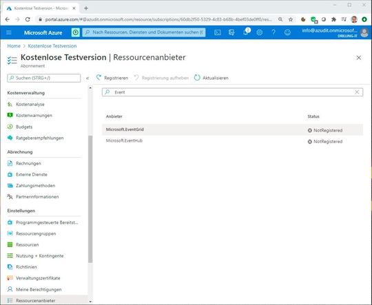 Resource providers that have not yet been used must first be registered with the Azure Resource Manager, apart from standard resource providers such as 