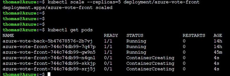 Nodes and pods in a container cluster can be scaled quite easily by hand with the Azure Kubernetes Service.